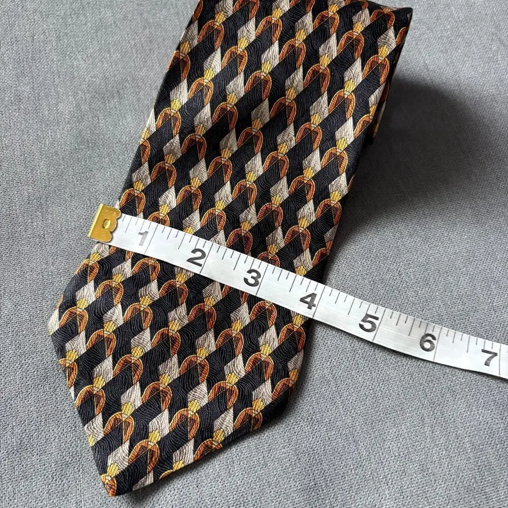Fumagalli Silk Tie Navy Equestrian Chain Geometric Italy Design Vintage